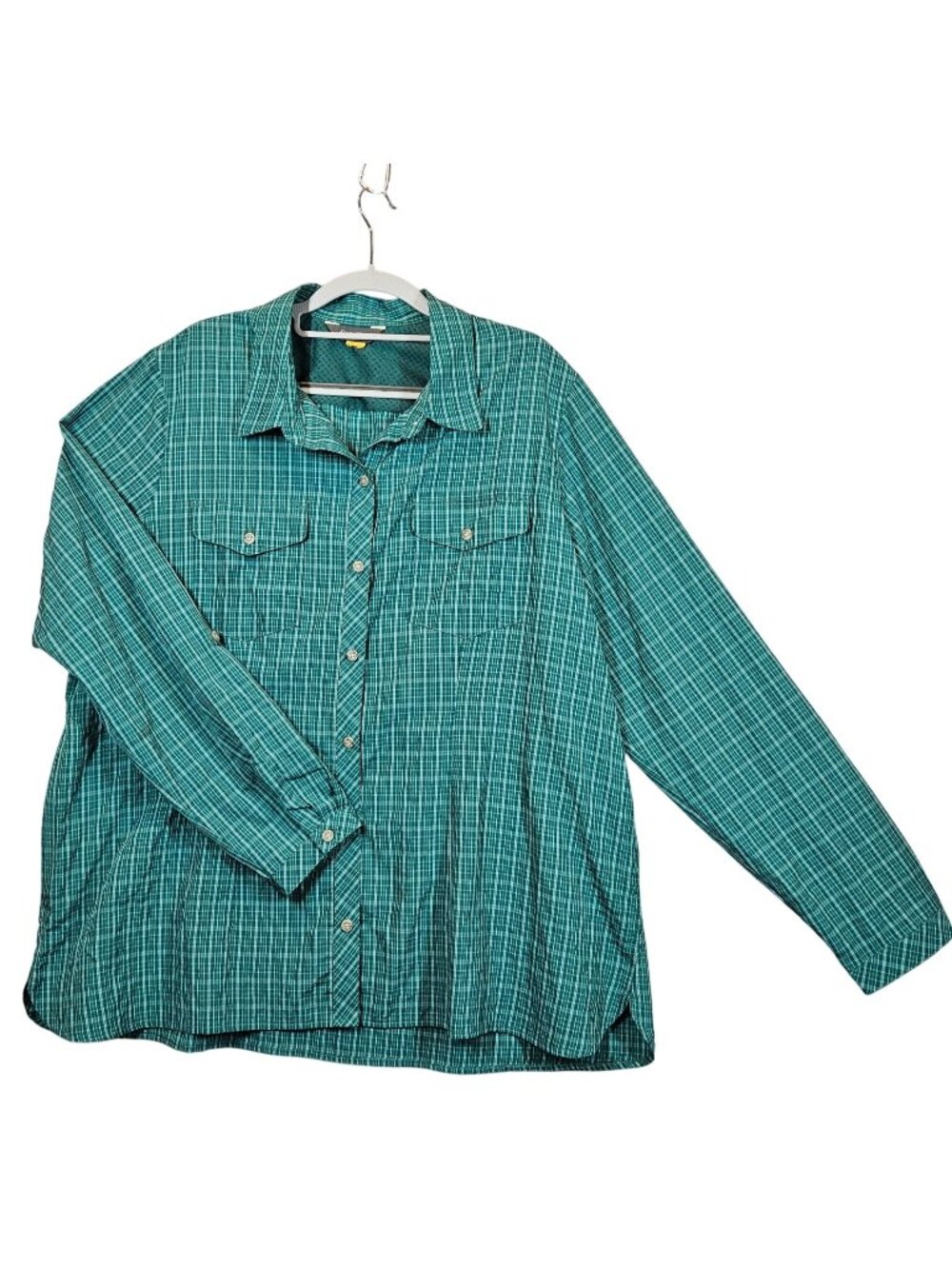 Eddie Bauer Mens XL Green Plaid Shirt Chest Pockets Vents Gorpcore outdoor fish